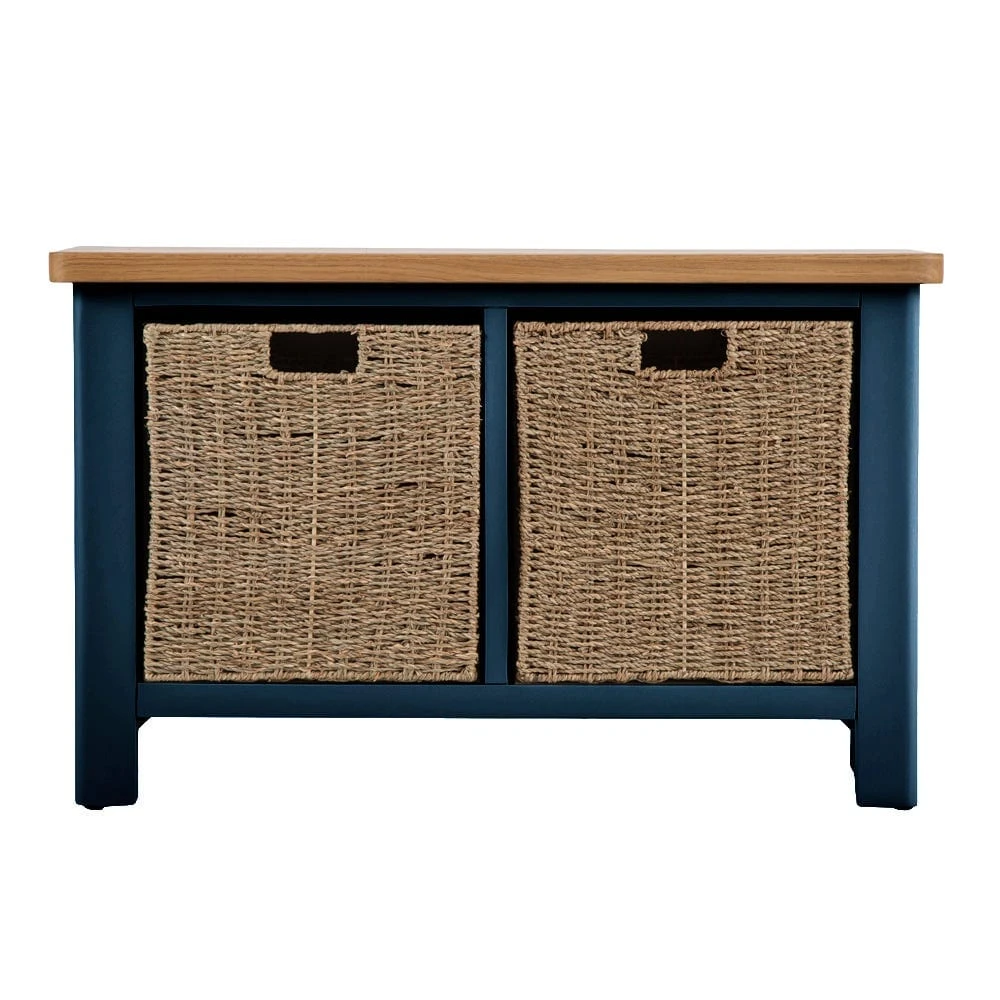 Rutland Blue Painted Oak Hall Bench With Wicker Baskets 12 Rutland Blue Painted Oak Hall Bench With Wicker Baskets - Image 10