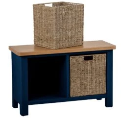 Rutland Blue Painted Oak Hall Bench With Wicker Baskets 15 Rutland Blue Painted Oak Hall Bench With Wicker Baskets -Furniture Sale Shop ra hb blue 6