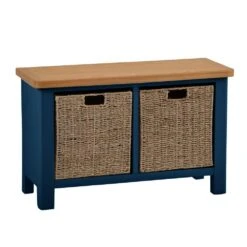 Rutland Blue Painted Oak Hall Bench With Wicker Baskets 14 Rutland Blue Painted Oak Hall Bench With Wicker Baskets -Furniture Sale Shop ra hb blue 7