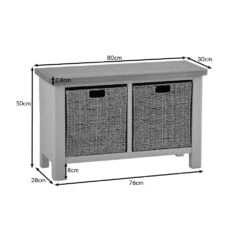 Rutland Painted Oak Hall Bench With Wicker Baskets -Furniture Sale Shop ra hb dims tr