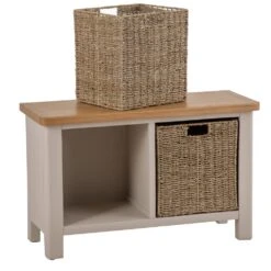 Rutland Painted Oak Hall Bench With Wicker Baskets -Furniture Sale Shop ra hb tr 2