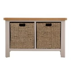 Rutland Painted Oak Hall Bench With Wicker Baskets -Furniture Sale Shop ra hb tr 9