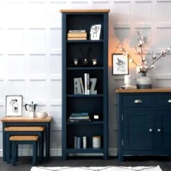Rutland Blue Painted Oak Tall Narrow Bookcase