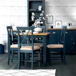 Rutland Blue Painted Oak Square Fixed Top Dining Table