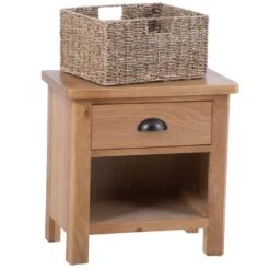 Rutland Oak 1 Drawer 1 Wicker Basket Cabinet -Furniture Sale Shop rao c11 2