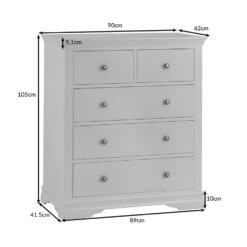Florence Grey Painted 2 Over 3 Chest -Furniture Sale Shop sw 2o3 dims