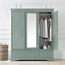 Florence Sage Green Painted 3 Door Wardrobe With Mirror