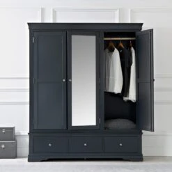 Florence Midnight Grey Painted Triple Wardrobe