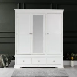 Florence White Painted 3 Door Wardrobe With Mirror