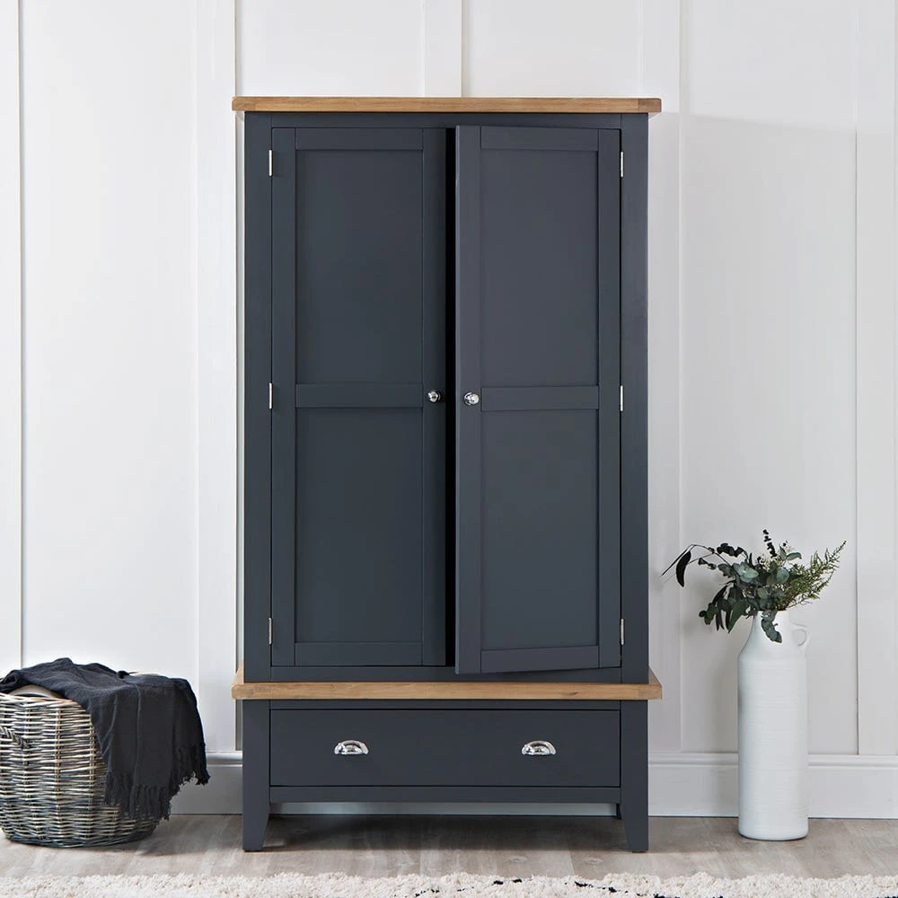 Suffolk Midnight Grey Painted Oak 2 Door Wardrobe With Drawer 3 Suffolk Midnight Grey Painted Oak 2 Door Wardrobe With Drawer