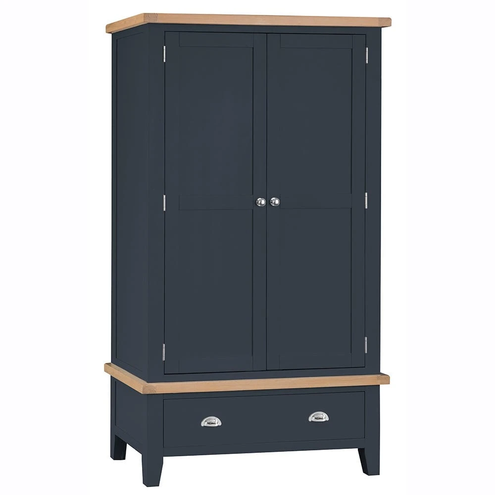 Suffolk Midnight Grey Painted Oak 2 Door Wardrobe With Drawer 4 Suffolk Midnight Grey Painted Oak 2 Door Wardrobe With Drawer - Image 2