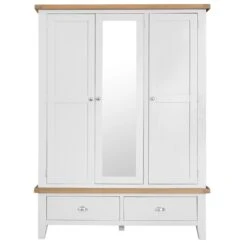 Suffolk White Painted Oak 3 Door Wardrobe With Mirror -Furniture Sale Shop tt l3dr w 2