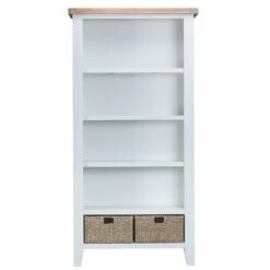 Suffolk White Painted Oak Large Bookcase With Wicker Baskets -Furniture Sale Shop tt lbc 01