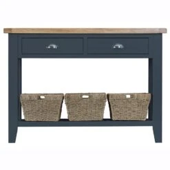 Suffolk Midnight Grey Painted Oak Large Console Table With Wicker Baskets -Furniture Sale Shop tt lcon ch 10