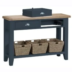 Suffolk Midnight Grey Painted Oak Large Console Table With Wicker Baskets -Furniture Sale Shop tt lcon ch 2