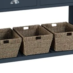 Suffolk Midnight Grey Painted Oak Large Console Table With Wicker Baskets -Furniture Sale Shop tt lcon ch 4