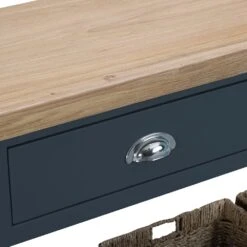 Suffolk Midnight Grey Painted Oak Large Console Table With Wicker Baskets -Furniture Sale Shop tt lcon ch 7
