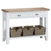 Suffolk White Painted Oak Large Console Table With Wicker Baskets -Furniture Sale Shop tt lcon wh 4