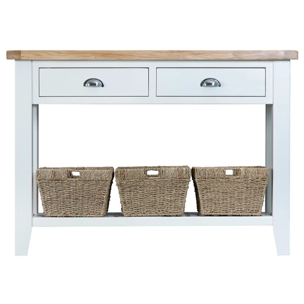 Suffolk White Painted Oak Large Console Table With Wicker Baskets 7 Suffolk White Painted Oak Large Console Table With Wicker Baskets - Image 5