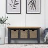 Suffolk Midnight Grey Painted Oak Large Hall Bench With Wicker Baskets -Furniture Sale Shop tt lhb ch