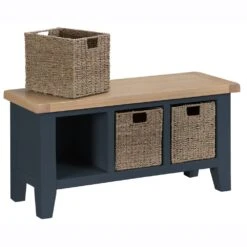 Suffolk Midnight Grey Painted Oak Large Hall Bench With Wicker Baskets -Furniture Sale Shop tt lhb ch 2