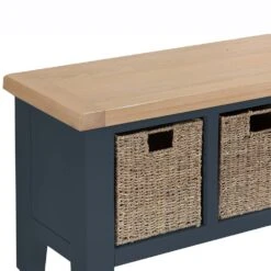 Suffolk Midnight Grey Painted Oak Large Hall Bench With Wicker Baskets -Furniture Sale Shop tt lhb ch 3