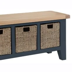 Suffolk Midnight Grey Painted Oak Large Hall Bench With Wicker Baskets -Furniture Sale Shop tt lhb ch 4