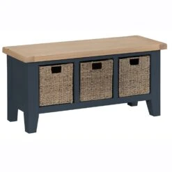 Suffolk Midnight Grey Painted Oak Large Hall Bench With Wicker Baskets -Furniture Sale Shop tt lhb ch 1