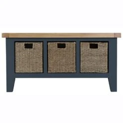 Suffolk Midnight Grey Painted Oak Large Hall Bench With Wicker Baskets -Furniture Sale Shop tt lhb ch 6