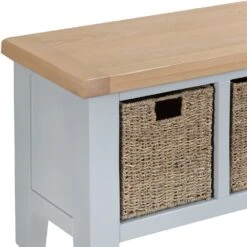 Suffolk Grey Painted Oak Large Hall Bench With Wicker Baskets -Furniture Sale Shop tt lhb g 3