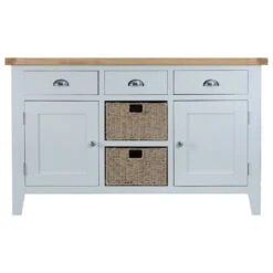 Suffolk Grey Painted Oak 2 Door Large Sideboard With Wicker Baskets -Furniture Sale Shop tt ls g 13