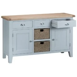 Suffolk Grey Painted Oak 2 Door Large Sideboard With Wicker Baskets -Furniture Sale Shop tt ls g 4