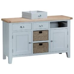 Suffolk Grey Painted Oak 2 Door Large Sideboard With Wicker Baskets -Furniture Sale Shop tt ls g 5