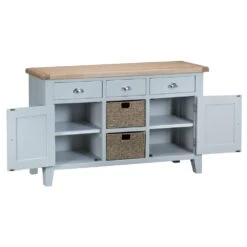 Suffolk Grey Painted Oak 2 Door Large Sideboard With Wicker Baskets -Furniture Sale Shop tt ls g 6