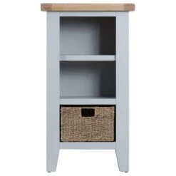 Suffolk Grey Painted Oak Small Narrow Bookcase With Wicker Basket -Furniture Sale Shop tt snbc g 2
