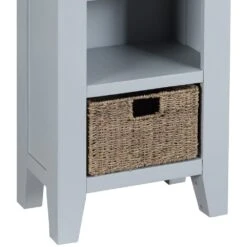 Suffolk Grey Painted Oak Small Narrow Bookcase With Wicker Basket -Furniture Sale Shop tt snbc g 3