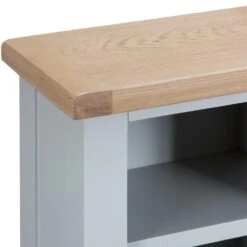 Suffolk Grey Painted Oak Small Narrow Bookcase With Wicker Basket -Furniture Sale Shop tt snbc g 4