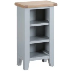 Suffolk Grey Painted Oak Small Narrow Bookcase With Wicker Basket -Furniture Sale Shop tt snbc g 6