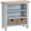Suffolk Grey Painted Oak Small Wide Bookcase With Wicker Baskets -Furniture Sale Shop tt swbc g 1